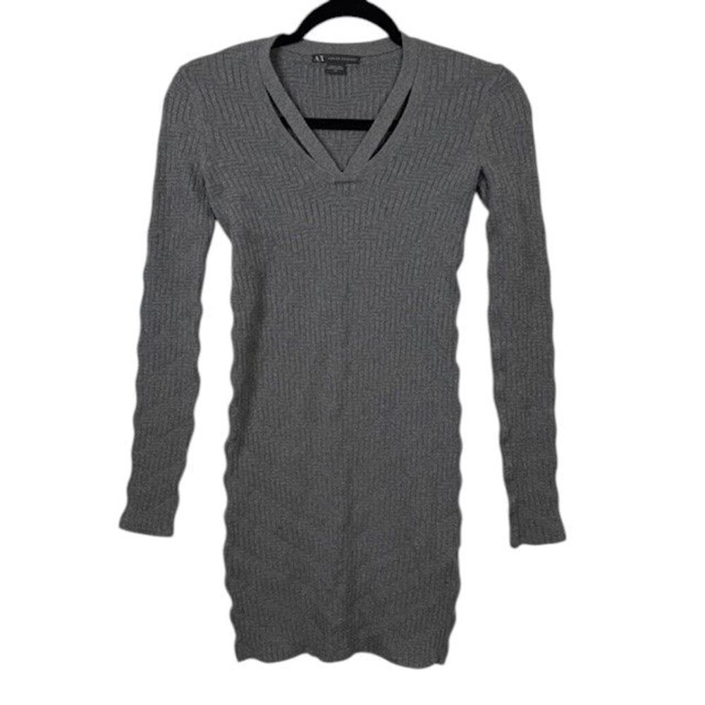 Armani Exchange Bodycon Sweater Dress Long Sleeve Neck Cutout Gray‎ Size Small